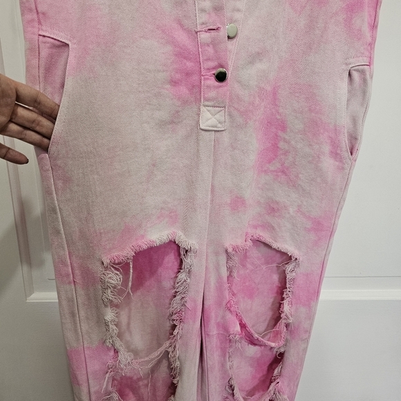N°1 Los Angeles Pink Acid Wash Distressed Denim Jumpsuit Size S - Picture 8 of 17